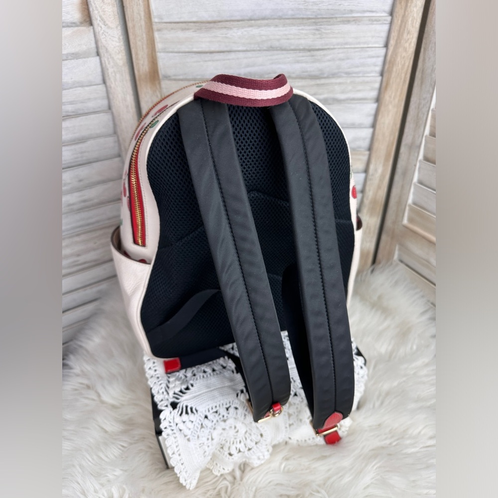 White Leather Coach Court Backpack Heart Cherry Print Limited Edition - Picture 4 of 13
